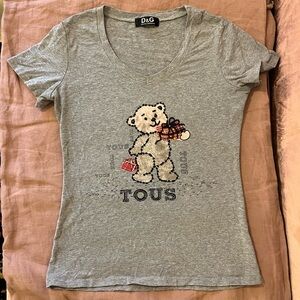 Dolce & Gabbana Gray Short Sleeve Tee with Bear Design